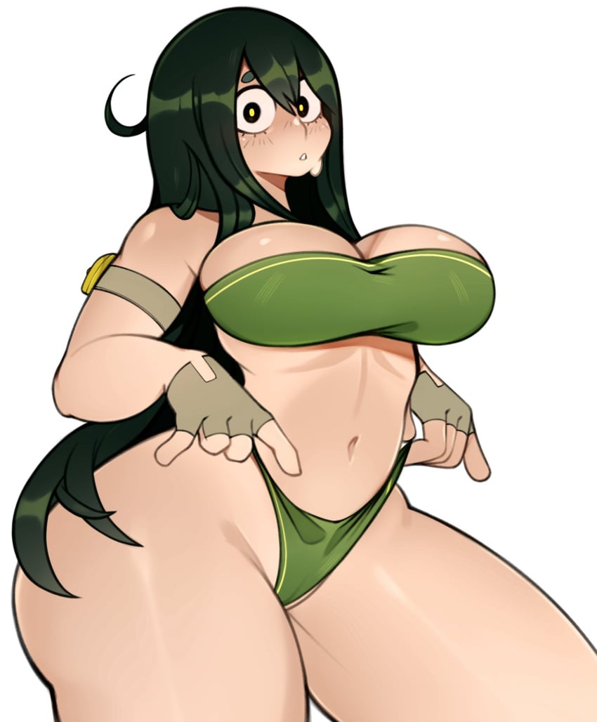 1girls bandeau big_breasts bikini breasts eye_contact female female_focus female_only huge_breasts long_hair looking_at_viewer melonpuff my_hero_academia solo standing thick_thighs tsuyu_asui voluptuous wide_hips