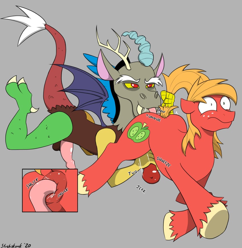 2020 anal animal_genitalia animal_penis anthro anthro_on_feral antlers anus big_macintosh_(mlp) chimera cutie_mark discord_(mlp) draconequus duo earth_pony equid equine equine_penis eyebrows feral freckles friendship_is_magic gay genitals grey_background hasbro hi_res hooves horn horse licking male male/male male_only mammal my_little_pony oral penis pony puffy_anus red_body red_eyes rimming sex simple_background strebiskunk tail_grab tongue tongue_out wings yellow_sclera zoophilia