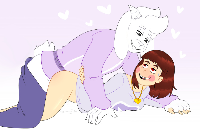 absurd_res ambiguous_penetration anthro asriel_dreemurr ass blush boss_monster bottomwear bovid caprine chara clothed clothed_sex clothing duo female female_penetrated fingers fur hair hand_holding heart heart-shaped_pupils hi_res horn human husband_and_wife incest jewelry locket long_ears male male/female male_penetrating male_penetrating_female mammal married_couple necklace on_top open_mouth partially_clothed penetration rainy_(artist) rainy_morning rosy_cheeks sex simple_background size_difference smile tail_tuft topwear tuft undertale undertale_(series) unusual_pupils video_games white_body white_fur