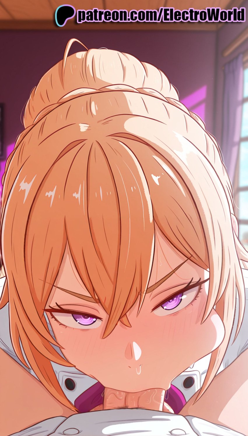 1boy 1girls 2025 2girls :&gt;= ai_generated artist_name blowjob blowjob_face blurry blurry_background blush braid crown_braid deepthroat electroworld fellatio female hi_res high_quality high_resolution highres licking looking_at_viewer male multiple_girls nakiri_erina oral oral_sex patreon patreon_username pov purple_eyes shokugeki_no_souma stable_diffusion straight sucking watermark
