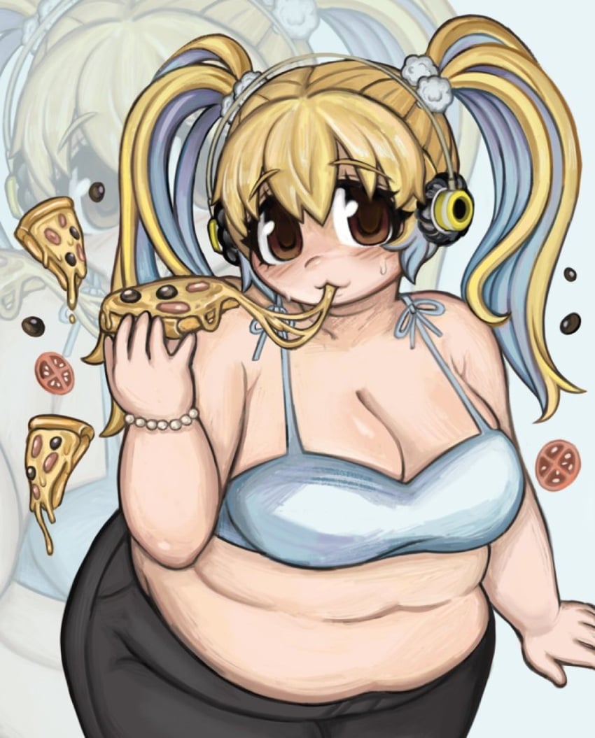 artist_request bbw character_request cleavage eating fat navel twintails