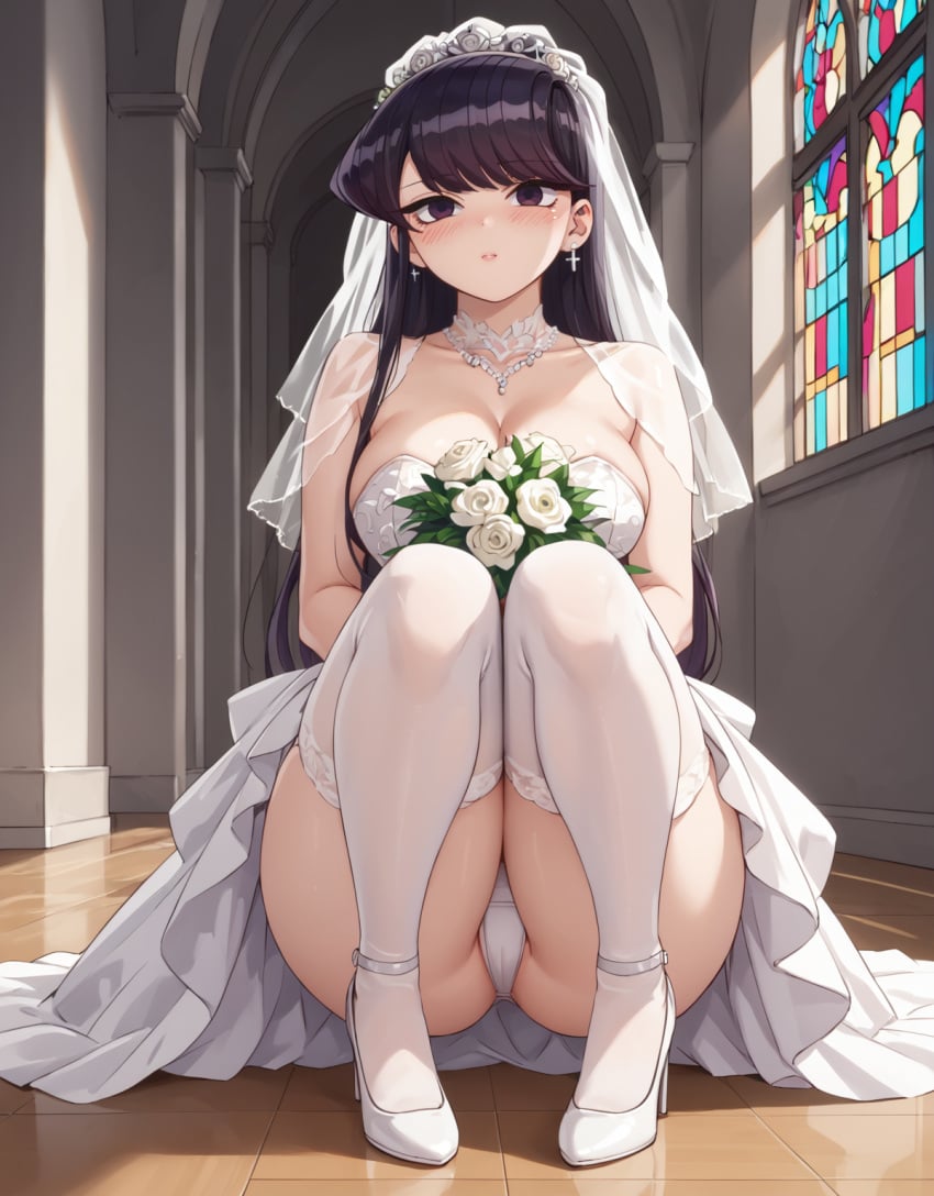 1girls ai_generated komi-san_wa_komyushou_desu komi_shouko panties solo wedding_dress