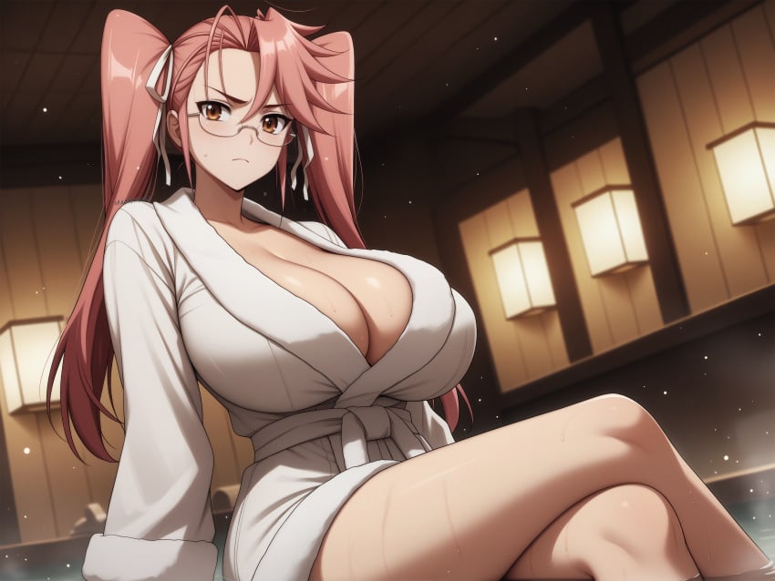 1girls ai_generated breasts glasses highschool_of_the_dead large_breasts pink_hair saya_takagi solo tagme