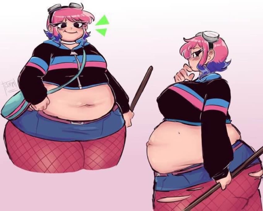 bbw belly_button big_belly double_chin exposed_belly fat outie_navel ramona_flowers scott_pilgrim side_profile