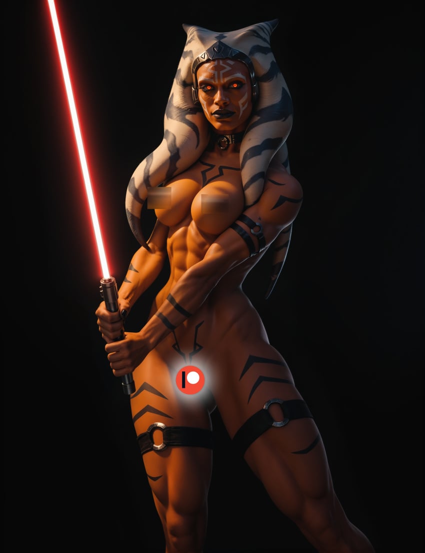 abs absurd_res ahsoka_tano ai_generated alien alien_girl alien_humanoid athletic_female censored lekku lightsaber muscular_female orange_skin patreon photoshop red_eyes rosario_dawson sith stable_diffusion star_wars star_wars:_ahsoka synth_canvas tagme tattoos thick_thighs togruta