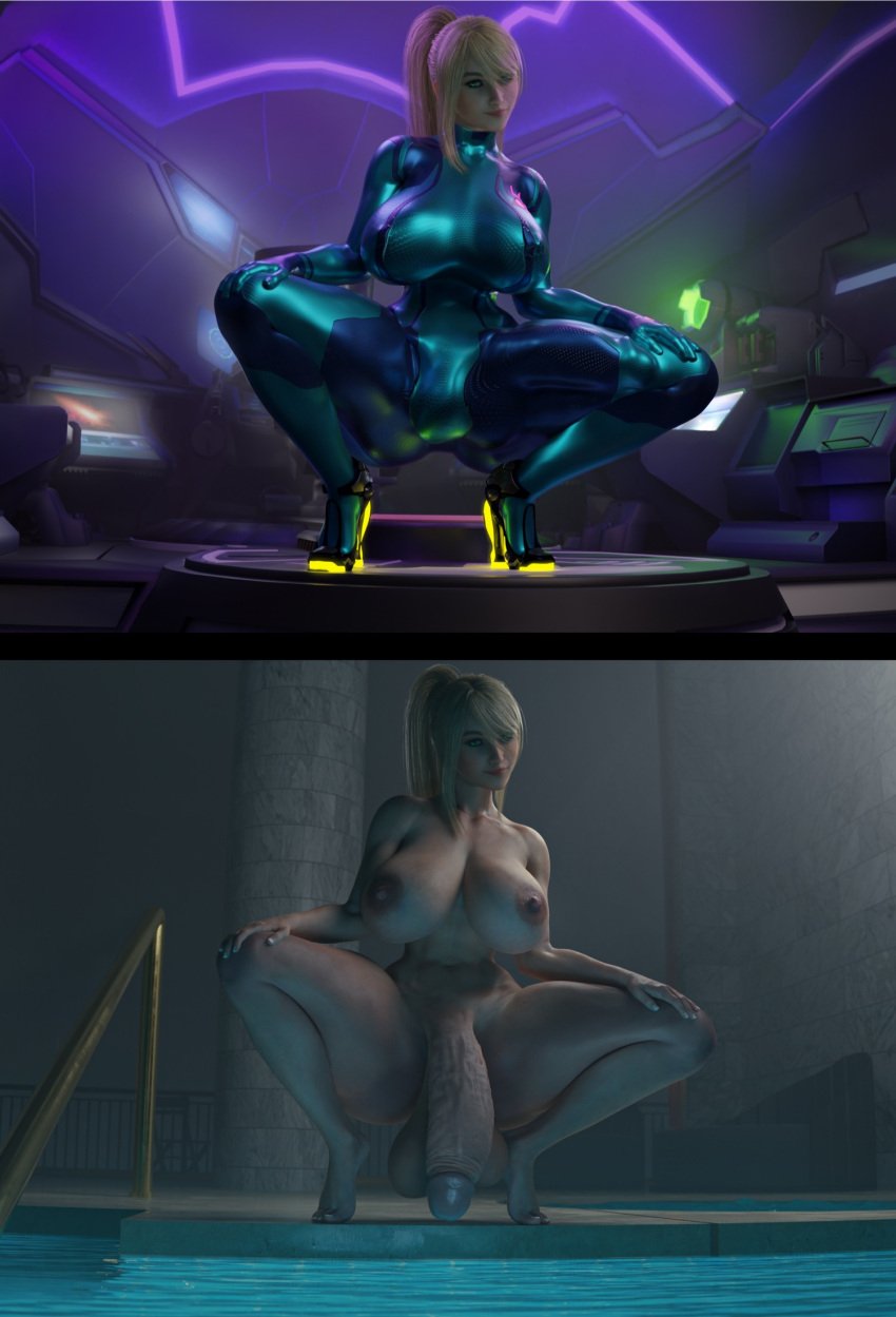 1futa 3d 3d_(artwork) areolae armpits balls barefoot big_breasts blonde_hair breasts bulge erection erection_under_clothes feet freckles full-package_futanari futa_only futanari green_eyes hi_res high_heels huge_breasts huge_cock hung_futanari large_breasts large_penis large_testicles latex_bodysuit latex_futa latex_suit latex_thighhighs light-skinned_futanari light_skin long_hair long_penis looking_at_viewer metroid navel nintendo nipples nude nude_futanari penis penis_to_the_knees penis_under_clothes ponytail pool samus_aran skin_tight skinsuit smile solo source_filmmaker squatting stalkek technology thick_thighs tied_hair tight_clothing toes vein veins veiny veiny_bulge veiny_penis wide_hips zero_suit zero_suit_samus