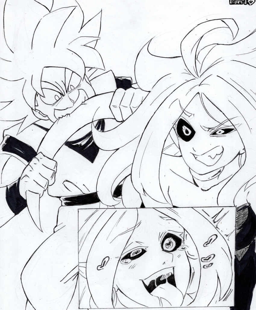 1male android android_21 bite demon_girl dragon_ball dragon_ball_fighterz majin majin_android_21 saiyan son_goku super_form super_saiyan uri_artsu