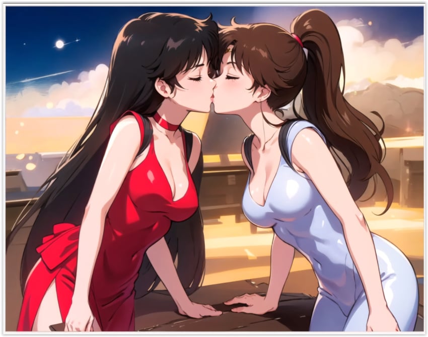 2girls ai_generated flirting girl_on_girl girlfriend girlfriends kissing lesbian_couple lesbian_kiss lovers makoto_kino rei_hino romantic sailor_jupiter sailor_mars yuri