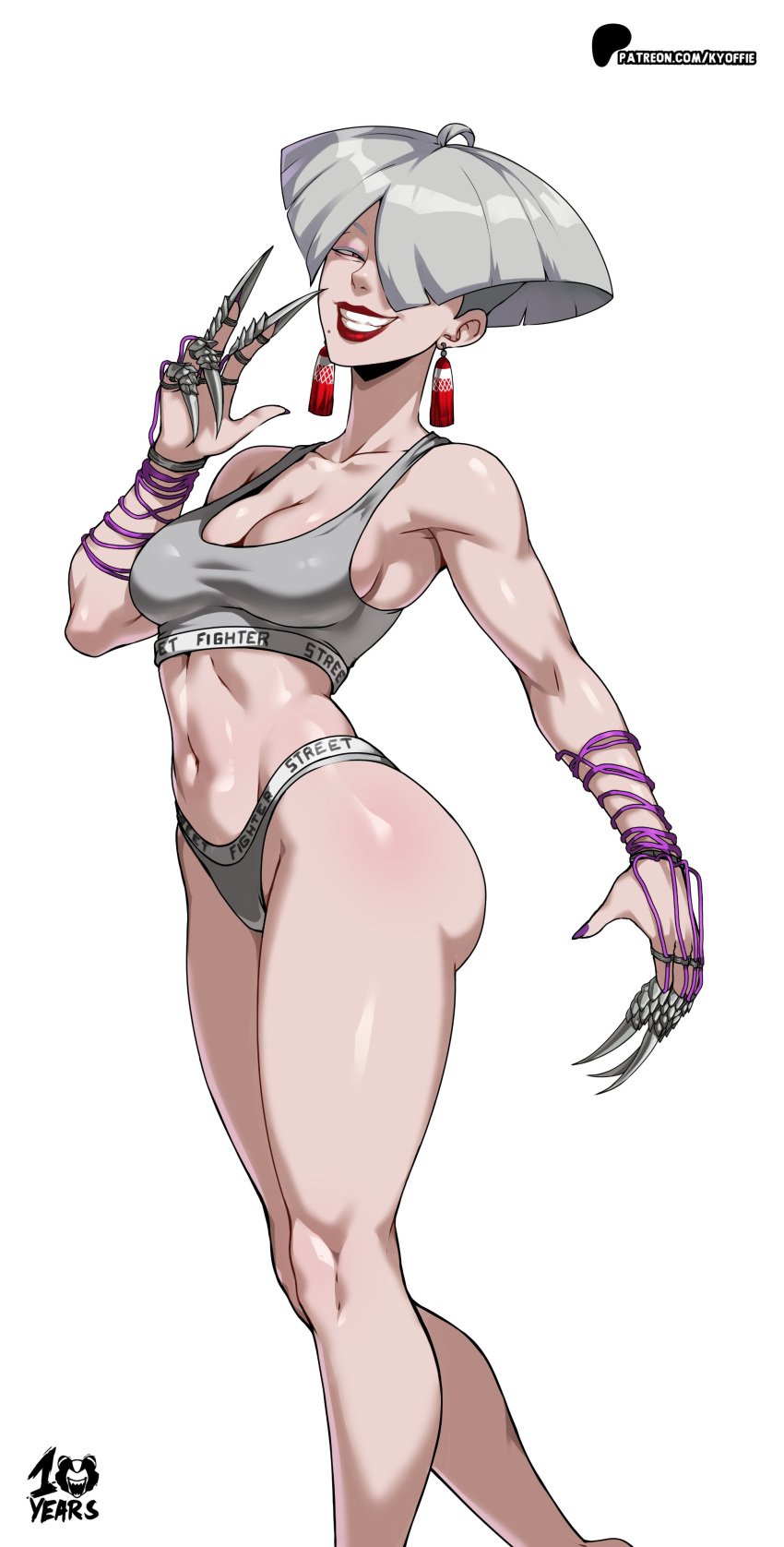 2d a.k.i. asian asian_female bare_midriff busty capcom cleavage female female_focus female_only grey_hair hourglass_figure kyoffie pale-skinned_female pale_skin street_fighter street_fighter_6 underwear white_hair wide_hips