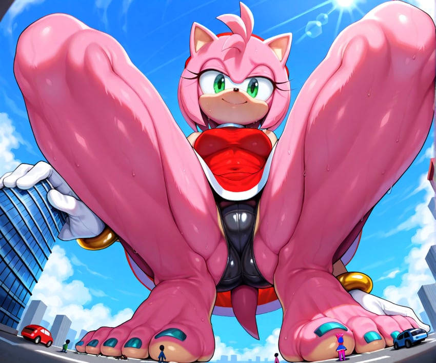 5_toes ai_generated amy_rose barefoot extreme_size_difference feet foot_fetish foot_focus foot_play low-angle_view macro soles sonic_(series) sonic_the_hedgehog_(series) sweaty_feet toenail_polish toenails two_tone_feet upskirt wrinkled_feet