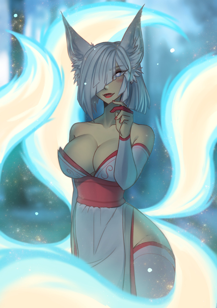 big_breasts brawlhalla eirlys female female_only white_hair yumiko_(brawlhalla)