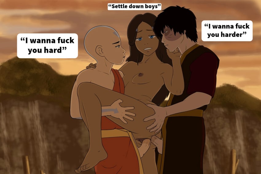 1girls 2boys aang accurate_art_style air_nomad airbender_tattoo anal anal_penetration anal_sex anaxus avatar_legends avatar_the_last_airbender bald barefoot black_hair blue_eyes breasts brown_hair calf_muscles clothed clothed_male clothed_male_nude_female clothed_sex clothing completely_nude dark-skinned_female dark_skin double_penetration english_text female fire_nation gdcomics hands_on_legs katara long_hair looking_at_another looking_at_viewer male male/female naked netorare nickelodeon nipples nude nude_female outside penetration penis sandwiched scar seductive seductive_eyes seductive_look seductive_smile sex side_view sideboob small_breasts standing_on_one_leg standing_sex swingers text the_avatar threesome vaginal vaginal_penetration vaginal_sex water_tribe zuko