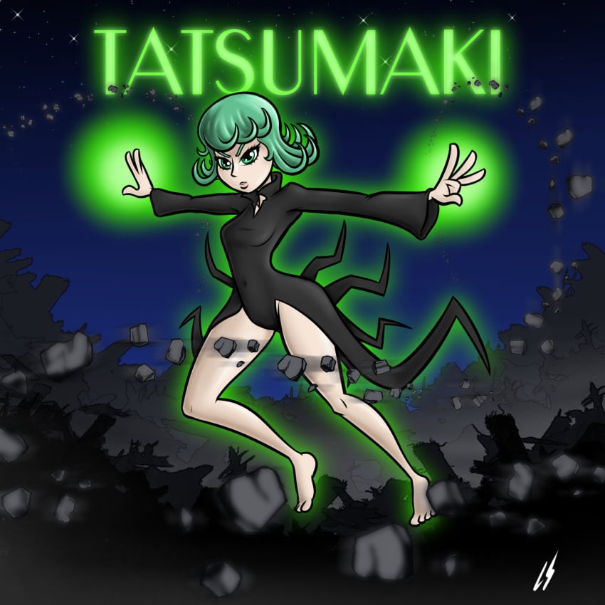 1girls character_name female female_only green_hair lord_sarloc one-punch_man petite small_breasts solo tatsumaki