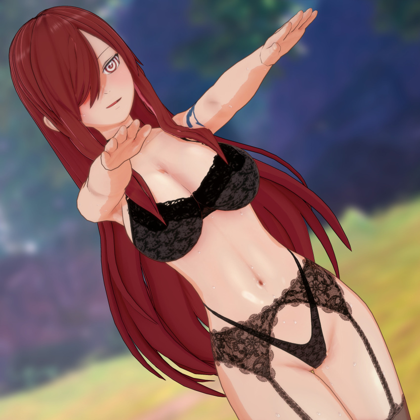 3d bra breasts erza_scarlet fairy_tail female_only femsub hair_covering_one_eye happy_trance hypnosis ivatent large_breasts lingerie long_hair mind_control panties red_hair spiral_eyes tattoo zombie_walk