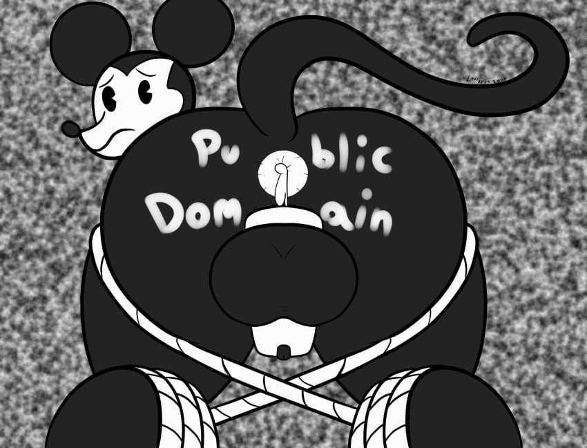 absurd_res anthro anus ass balls bodily_fluids body_writing bodypaint bondage bound chastity_cage chastity_device cum cum_in_ass cum_inside disney genital_fluids genitals hi_res lexi_arts male male_only mammal mickey_mouse monochrome mouse murid murine presenting presenting_hindquarters public_domain public_use restraints rodent rope rope_bondage rubberhose solo steamboat_willie toony writing writing_on_ass writing_on_body