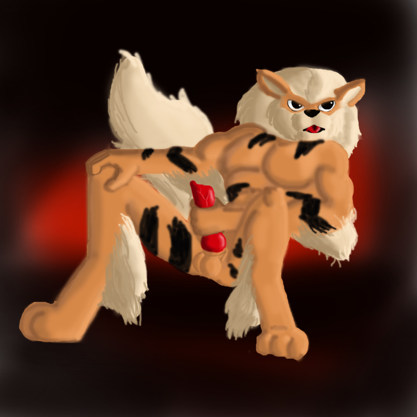 anthro arcanine color cutterfl fur furry handjob male male_only masturbation muscles nintendo nude penis pokemon pokemon_(species) solo tagme