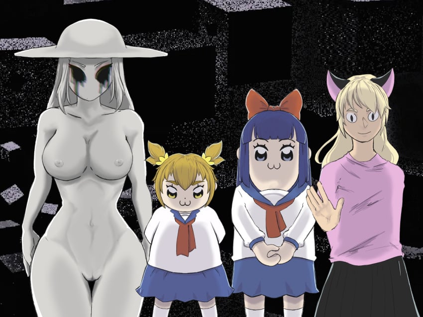 4girls :3 alternate_version_available areolae black_eyes black_skirt black_tears blonde_hair blue_eyes blue_hair blue_skirt bow breasts brim_hat cat_ears catgirl clothed clothed_female clothed_female_nude_female commission crossover crying_with_eyes_open dark_background dave_and_bambi_mod expunged_(moldygh) female_only friday_night_funkin friday_night_funkin_mod hands_behind_back hands_on_hips holding_hands joke_hania_(haniax) nipples nude nude_female opposition_expunged orange_eyes orange_hair original_character phonophobia_expunged pink_shirt pipimi pop_team_epic popuko pussy rule_63 school_uniform serafuku short_female skirt small_nipples smile smiling_at_viewer socks staring_at_viewer strident_crisis twintails uncensored waving_at_viewer white_hat white_nipples white_skin