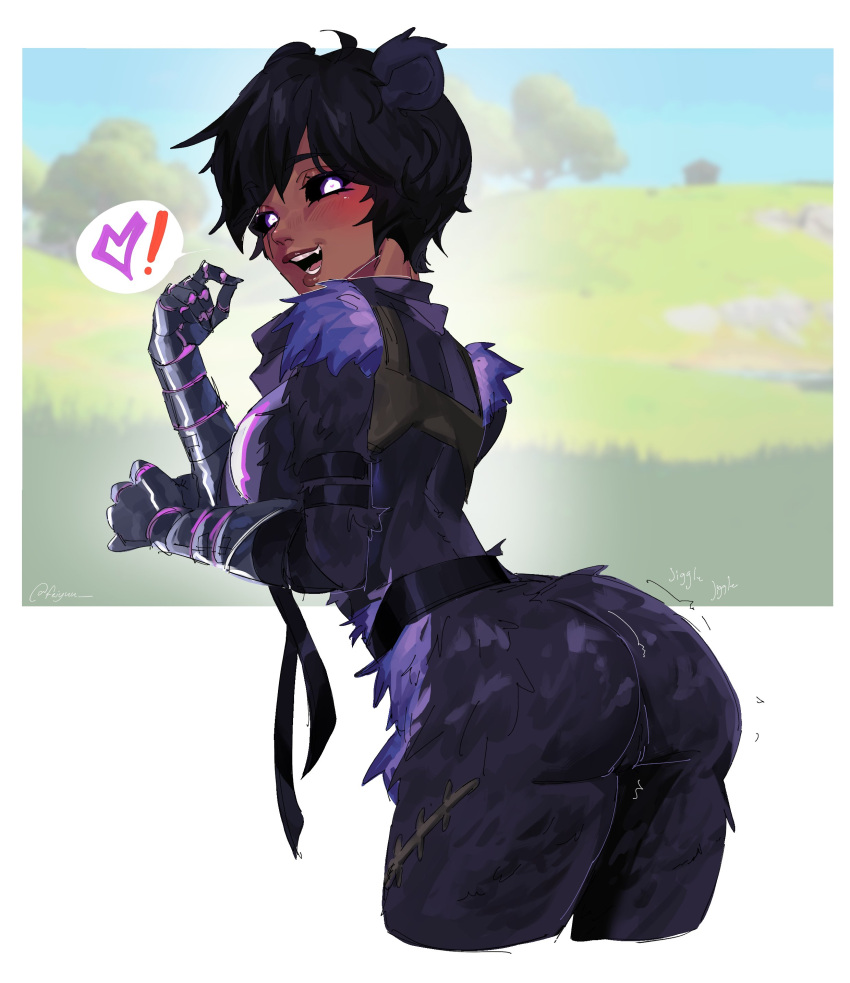 1girls 2024 ass big_ass big_butt blush canonical_design dark-skinned_female dark_skin feiyuu female_focus female_only fortnite fortnite:_battle_royale looking_at_viewer looking_back raven_team_leader_(fortnite) thick_ass thick_thighs