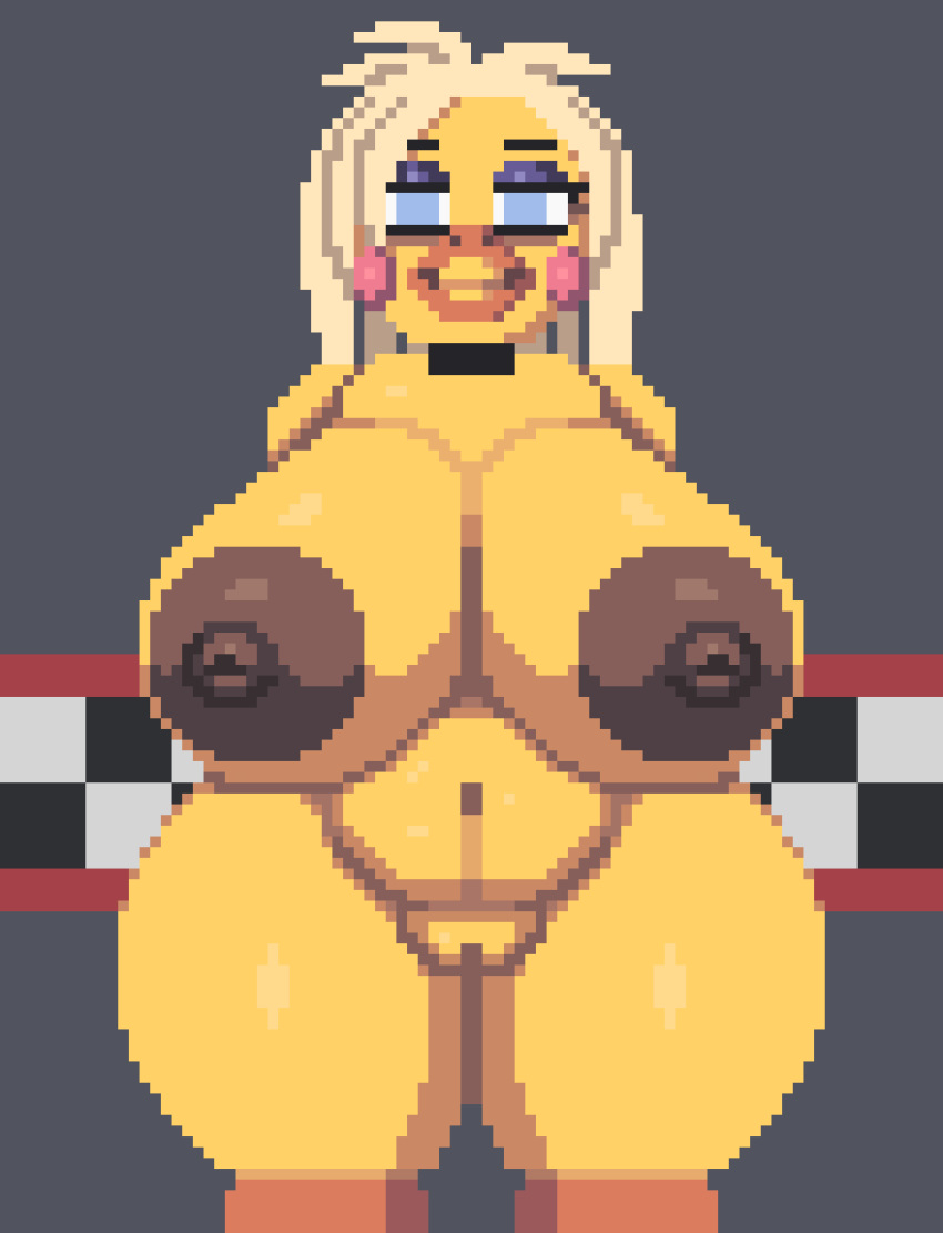 absurd_res animatronic anthro areola avian beak big_areola big_breasts big_nipples bird breasts chicken digital_media_(artwork) female five_nights_at_freddy's five_nights_at_freddy's_2 galliform gallus_(genus) genitals gilf_toy_chica hi_res huge_areola huge_breasts machine mature_female narrowed_eyes nipples phasianid pixel_(artwork) pussy robot scottgames solo ssspankeer thick_thighs toy_chica_(fnaf) yellow_body