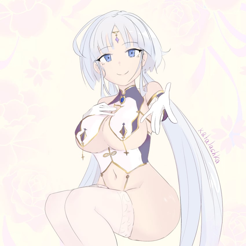 1girl 1girls big_breasts blue_eyes echocalypse katalashka large_breasts levia_(echocalypse) self_upload thick_thighs twintails white_hair