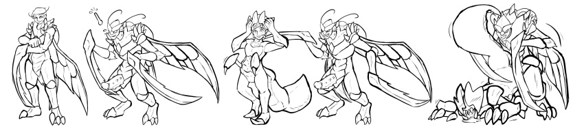 absurd_res ambiguous_gender animal_humanoid anthro arthropod arthropod_abdomen arthropod_humanoid biobasher blush bodily_fluids claws drooling duo erection eyeless from_behind_position genitals hi_res humanoid insect_wings kha'zix league_of_legends light_the_dragon line_art long_image male male/ambiguous male_penetrating not_furry open_mouth penetration penis rek'sai riot_games saliva sex simple_background species_transformation spikes spikes_(anatomy) suit_transformation transformation video_games wide_image wings