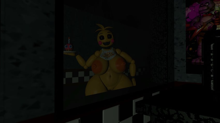 1girls 3d 3d_(artwork) areolae bib big_breasts breasts female female_only five_nights_at_freddy's five_nights_at_freddy's_2 hand_on_hip holding holding_cupcake looking_at_viewer mypenis nipples open_mouth open_smile smile solo solo_female toy_chica_(fnaf)