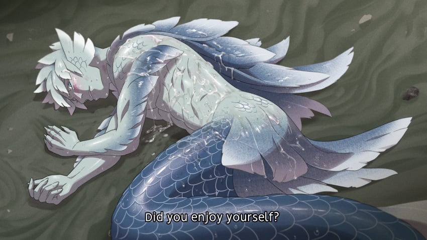 ass blue_body claws gray_hair mermaid_man mermaid_tail merman tail water