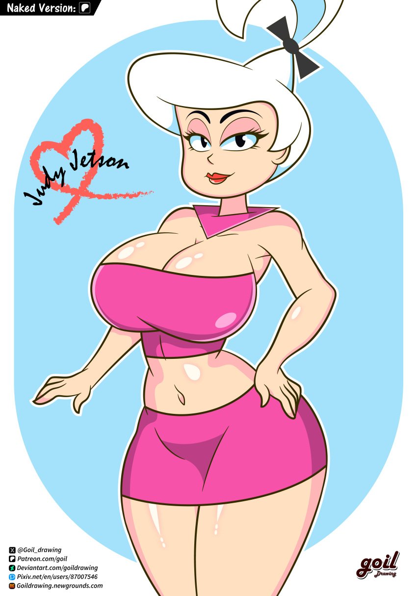 1girls 2d 2d_(artwork) artist_logo big_breasts busty cartoon_network cleavage female female_only goil_drawing hanna-barbera huge_breasts judy_jetson large_breasts microskirt navel skirt solo teenager the_jetsons thick_thighs tubetop voluptuous voluptuous_female white_hair