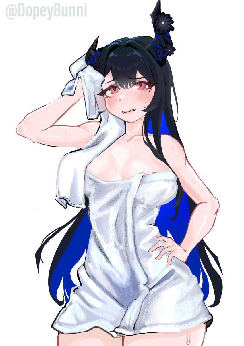 artist_name artist_upload dopeybunni embarrassed hololive hololive_english hololive_english_-advent- horns nerissa_ravencroft shy sweat sweatdrop sweating towel towel_only virtual_youtuber wet wet_body