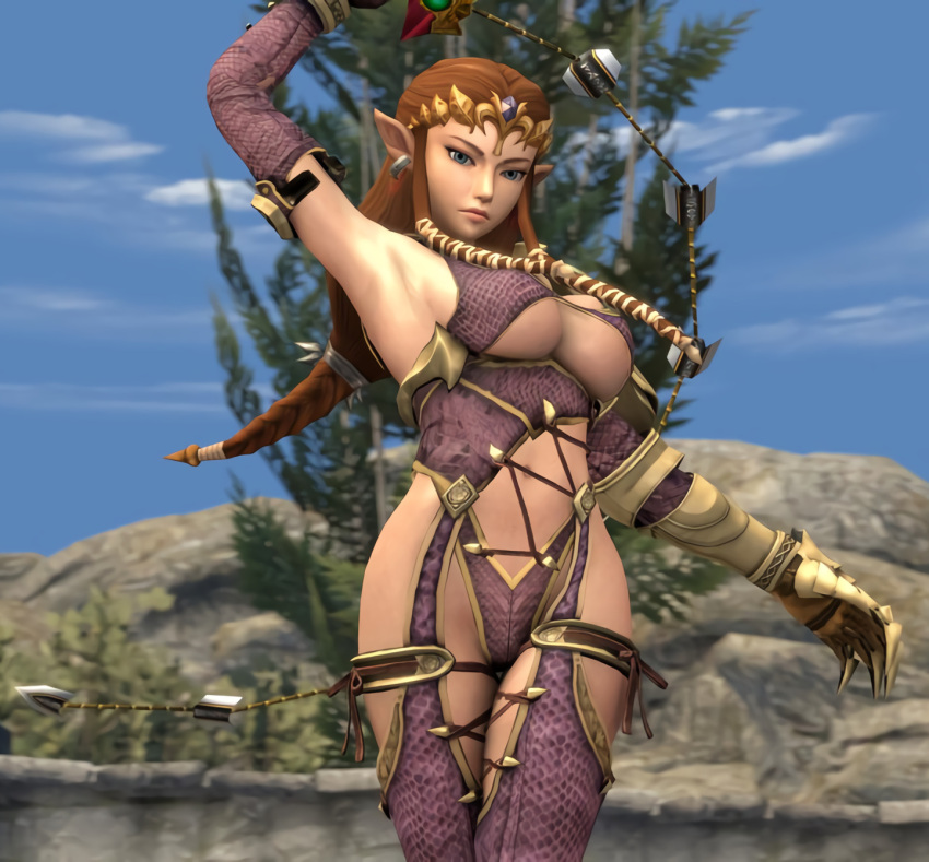 1girls 3d barely_clothed breasts brown_hair cleavage cosplay female huge_breasts hylian isabella_valentine_(cosplay) jewelry midriff milf navel nintendo pointy_ears princess_zelda soul_calibur source_filmmaker the_legend_of_zelda tiara twilight_princess w33w33 whip_sword zelda_(twilight_princess)