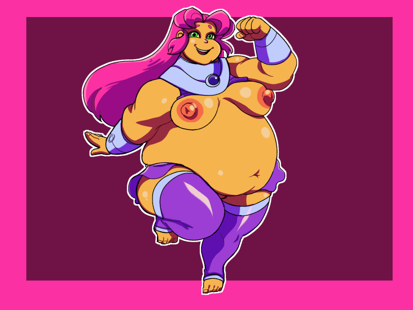 1girls barefoot bbw belly_button big_belly big_nipples breasts dc dc_comics fat_belly fat_female fat_woman female female_only green_eyes inks-kinks koriand'r long_hair looking_at_viewer navel nipples no_shirt obese obese_female pink_hair skirt solo solo_female solo_focus starfire tamaranean teen_titans