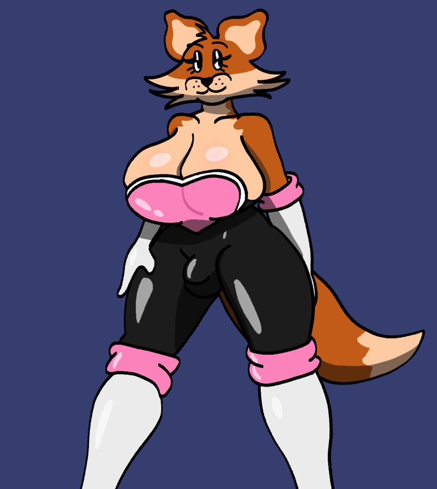 anthro armwear big_breasts breasts bulge canid canine clothed clothing cosplay elbow_gloves female fox glistening gloves gynomorph handwear hi_res huge_breasts intersex karen_the_fox_(mexicommie) mammal mexicommie multicolored_clothing pink_clothing red_fox rouge_the_bat rubber rubber_clothing rubber_suit sega skimpy solo sonic_(series) sonic_the_hedgehog_(series) thick_thighs two_tone_clothing white_clothing white_gloves white_handwear