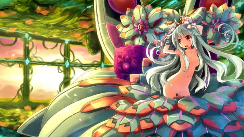 :d alraune colorful commentary_request female flower hair_censor hair_ornament hoshi_no_gen long_hair monster_girl navel no_nose no_pussy nude open_mouth original plant_girl smile solo