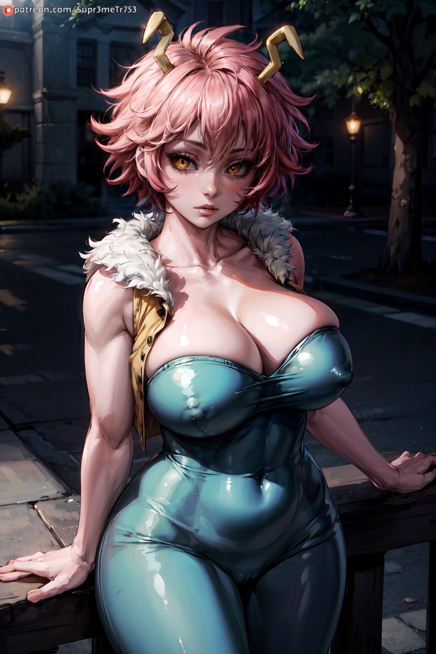 1girls ai_generated ashido_mina big_breasts bodysuit boku_no_hero_academia breasts cleavage curvaceous curvy curvy_body curvy_female curvy_figure female female_only fit fit_female huge_boobs huge_breasts large_breasts leotard mina_ashido my_hero_academia nipples nipples_visible_through_clothing orange_eyes pink_hair pink_skin short_hair small_waist solo solo_female solo_focus supr3metr voluptuous voluptuous_female wide_hips