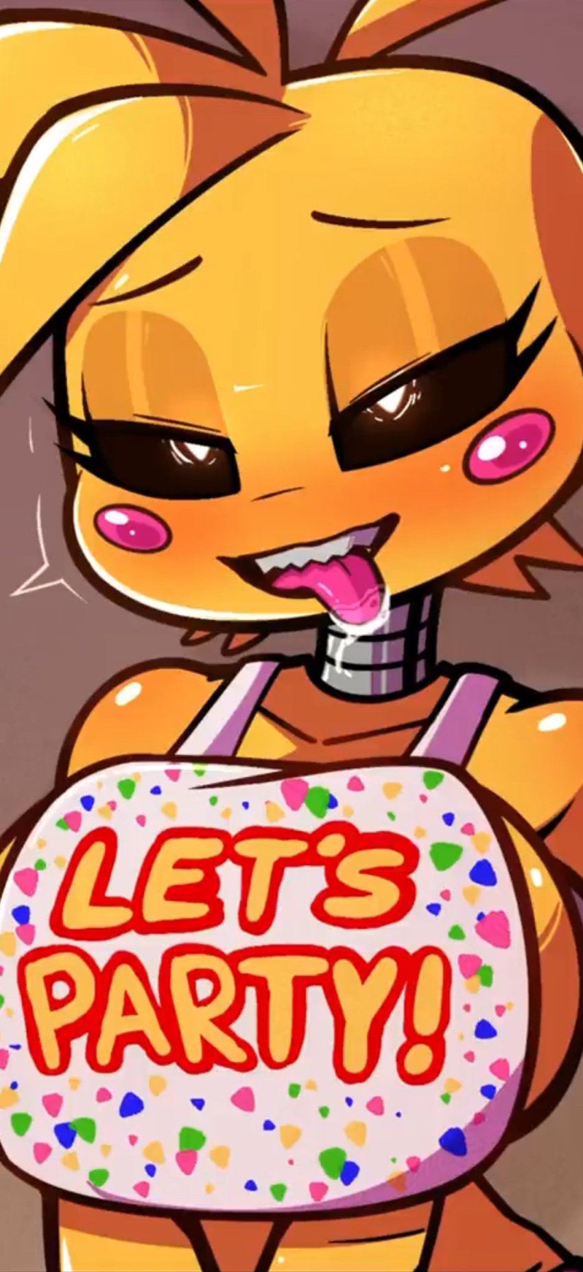 bib blush chicken five_nights_at_freddy's fnaf furry heart-shaped_pupils horny solo toy_chica_(fnaf)