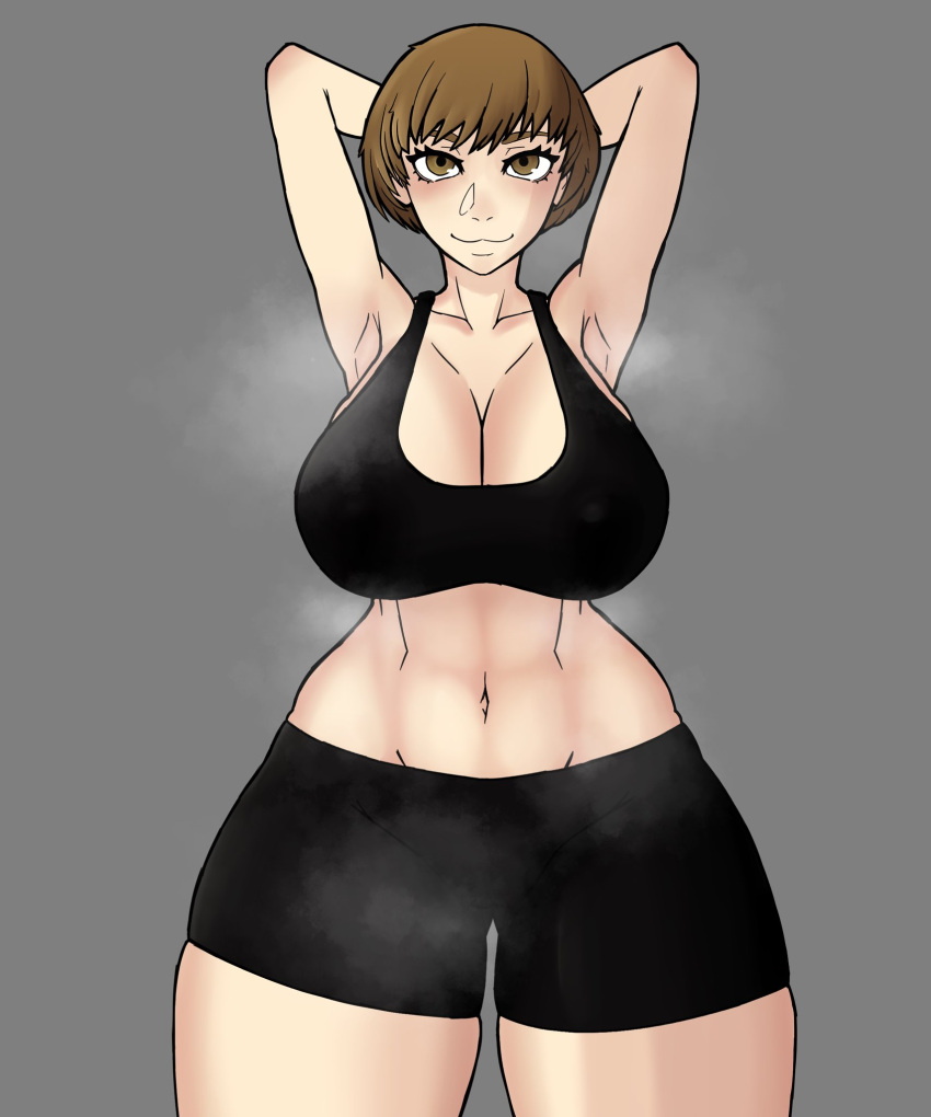 1girls armpits clothed clothing female female_only fully_clothed huge_thighs persona persona_4 satonaka_chie slushiebest solo source_request tagme thick_thighs