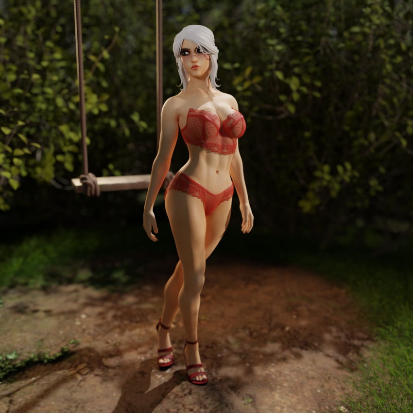 3d 3d_model ciri_(cosplay) forest high_heels large_breasts lingerie overwatch pharah qb_works scar solo_female