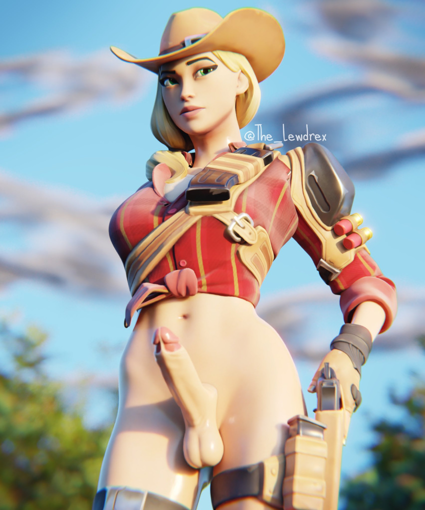 1futa 2020 3d balls blender blonde_hair boots clothed clothing cowgirl cowgirl_hat cowgirl_outfit epic_games erect_penis erection female female_focus female_only fortnite fortnite:_battle_royale futa_only futanari gun_holster half-dressed half_naked hat headwear highres lewdrex light-skinned_female light-skinned_futanari light_skin nipples oil oiled oiled_body oily outdoors outside penis pose posing presenting presenting_penis rustler shiny shiny_skin solo solo_focus standing topwear watermark