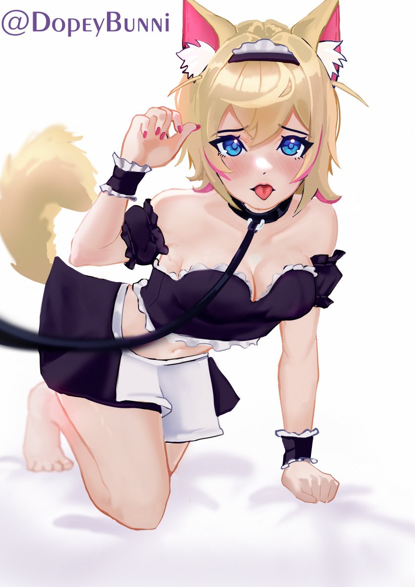 artist_name artist_upload bed canine collar dog_girl dog_tail dopeybunni feet hololive hololive_english hololive_english_-advent- kneeling leash maid maid_headdress mococo_abyssgard short_hair tail tongue tongue_out virtual_youtuber