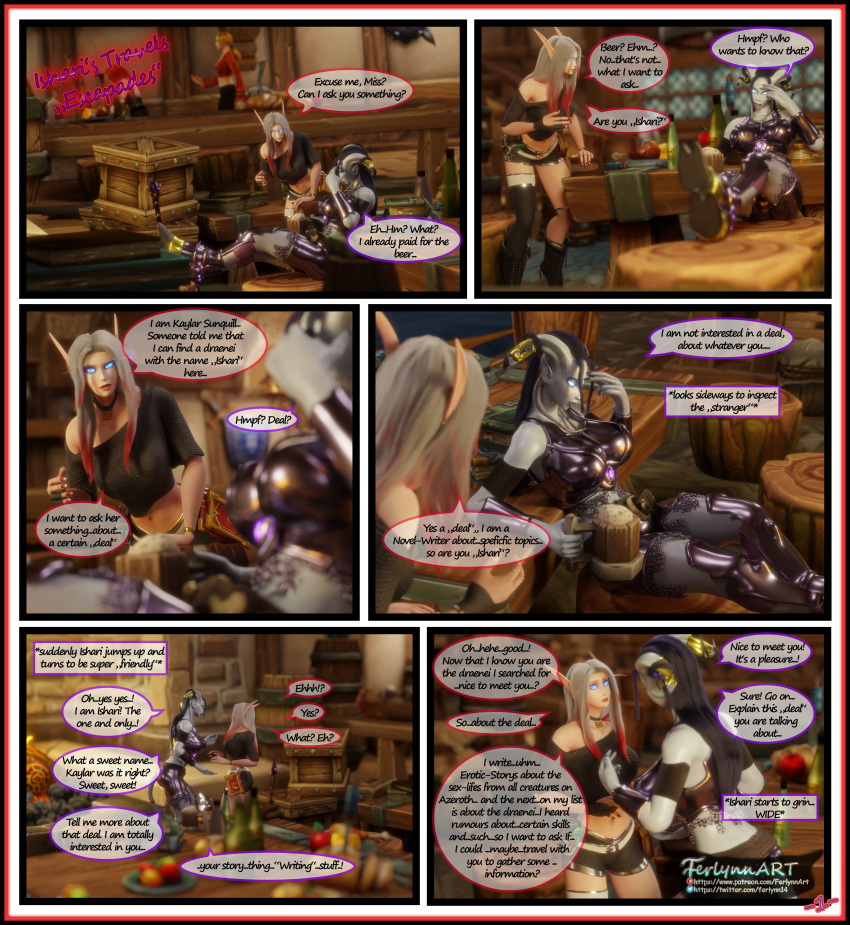 3d abs blood_elf comic_page dialogue draenei english_text female ferlynn futa_on_female futanari ishari kaylar_sunquill self_upload text world_of_warcraft