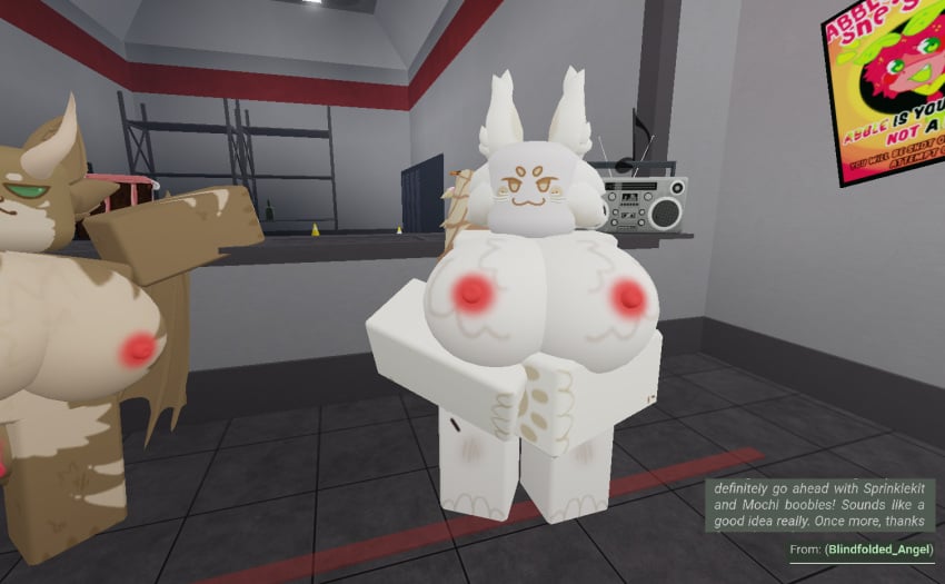 2girls 3d big_breasts breasts female female_focus female_only ice_cream ice_cream_cone ice_cream_girl kaiju_paradise looking_at_viewer mochi_(kaiju_paradise) nude nude_female offscreen_character request roblox roblox_game self_upload sprinklekit_(kaiju_paradise) tan_body tan_fur uwu_cat_(artist) vanilla white_body white_fur