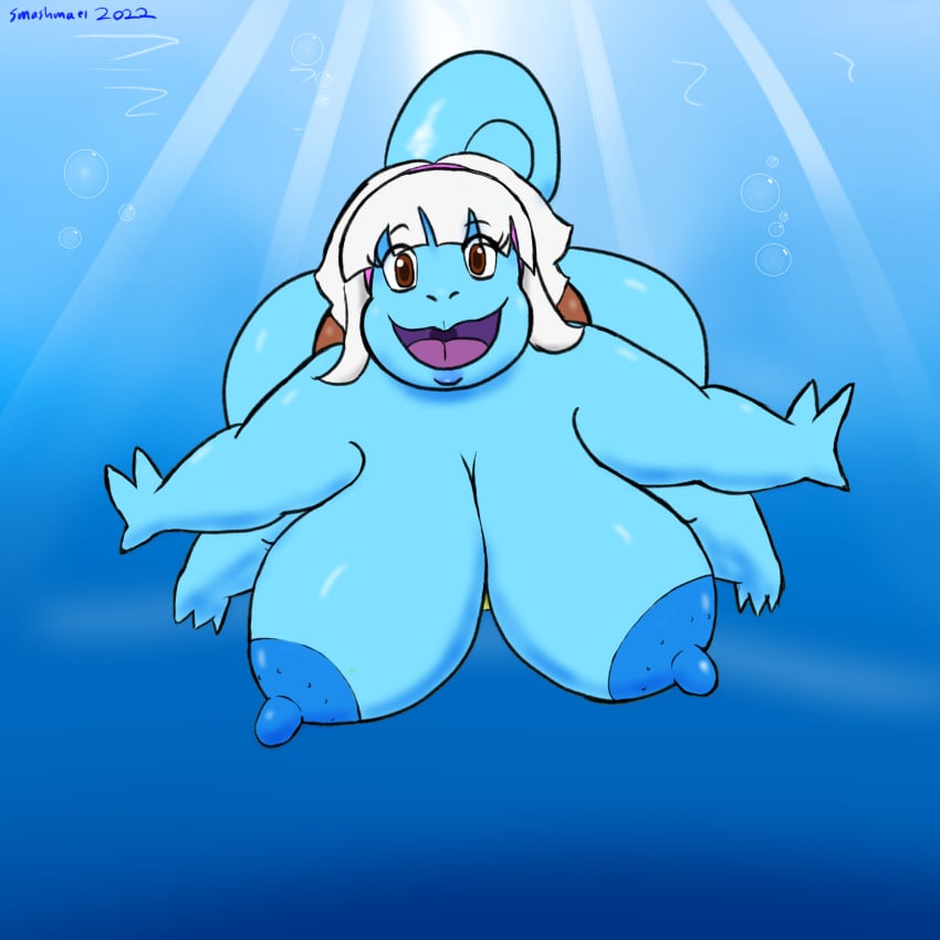 anthro ass big_breasts big_butt breasts dana_(smashmael) female hi_res nintendo nipples nude overweight pokémon_(species) pokemon sea skinny_dipping smashmael solo squirtle swimming underwater video_games water