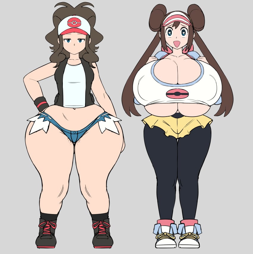 2girls ankle_socks anklehighs ass ass_size_difference ass_vs_breasts ass_window black_socks blue_eyes boob_window bottom_heavy breast_size_difference breasts brown_hair casual casual_nudity character_sheet clothed dat_ass female female_only front front_view game_freak grey_impact hat hi_res hilda_(pokemon) huge_ass huge_breasts light-skinned_female light_skin long_hair nintendo nipples_visible_through_clothing no_bra no_underwear pantyhose pantyhose_under_shorts png pokemon pokemon_bw pokemon_bw2 red_socks rosa_(pokemon) shoes sideass small_breasts sneakers socks socks_and_shoes socks_over_pantyhose thick_thighs top_heavy twin_buns twintails underboob wide_hips