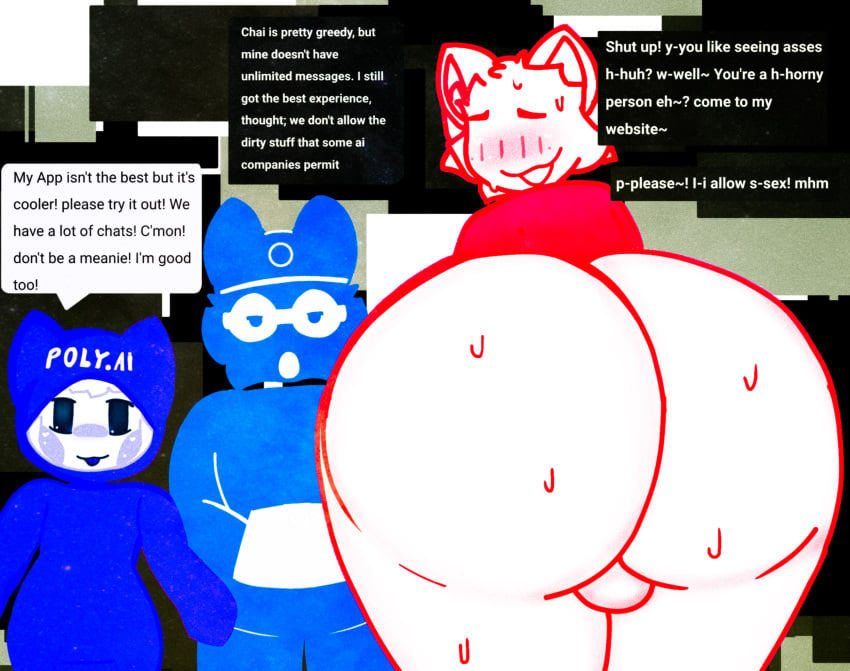 3boys anthro anthro_only bad_grammar big_ass big_butt big_glasses chai femboy furry greedy grumpy hoodie horny horny_male looking_at_viewer silly_face smiling_at_viewer speaking_to_viewer stupid_looking talking talking_to_viewer text_bubble weird_background white_fur