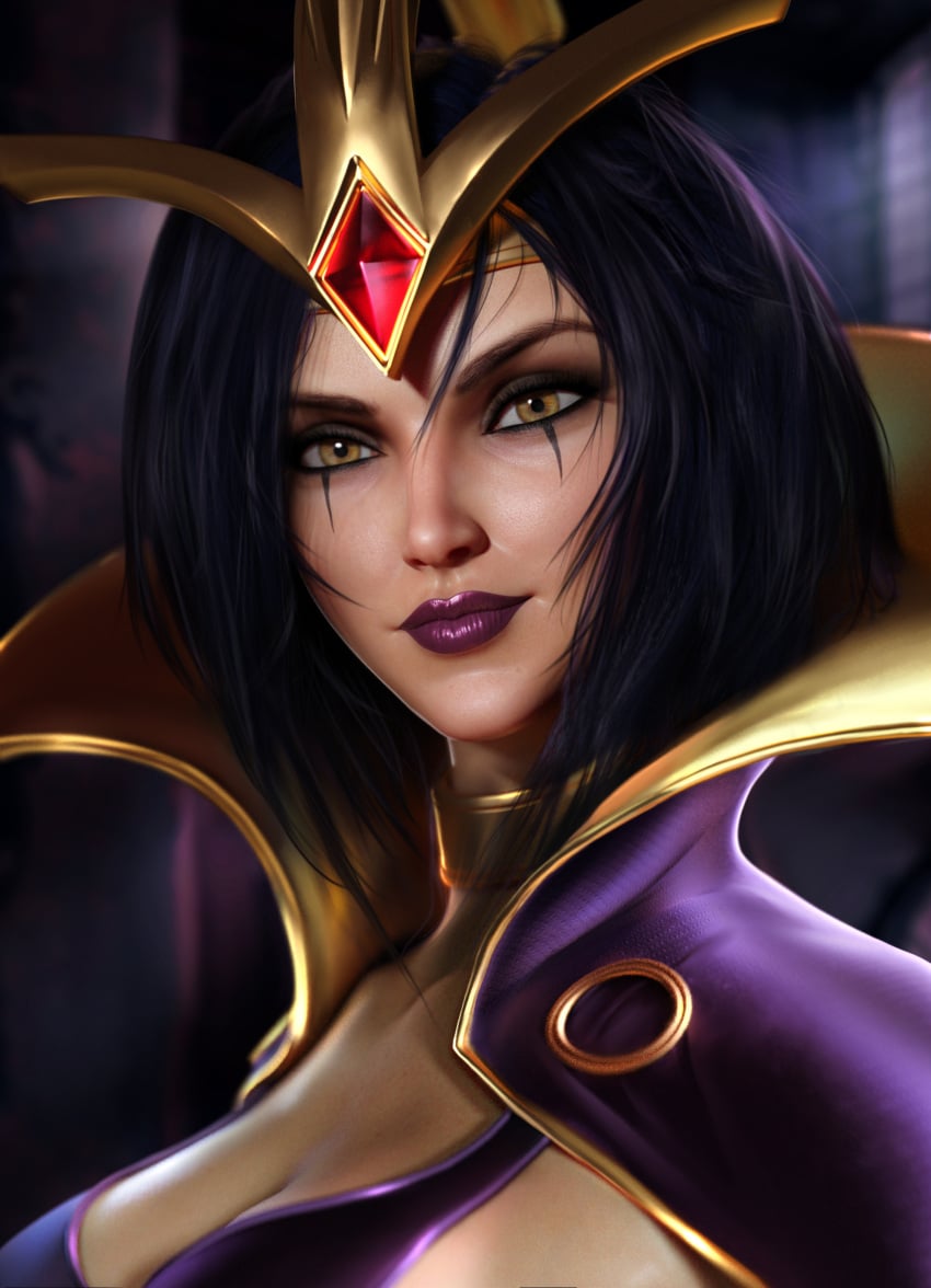 1girls 3d black_hair brown_eyes female female_focus female_only league_of_legends leblanc light-skinned_female looking_at_viewer sevenbees solo