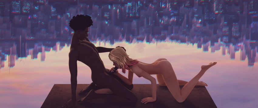 1boy 1girls 3d 3d_(artwork) barefoot blowjob canon_couple couple dark-skinned_male feet female gwen_stacy gwen_stacy_(spider-verse) interracial light-skinned_female male marvel miles_morales miles_morales_(spider-verse) moaning_in_pleasure nude_female nude_male petite redvenom soles spider-gwen spider-man spider-man:_across_the_spider-verse spider-man:_into_the_spider-verse spider-man_(series) toes