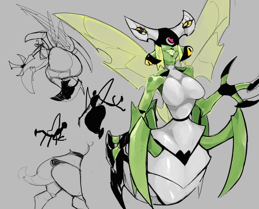 1girls 4_eyes alien alien_girl alien_humanoid angel_dark_uwu bang_draw ben_10 chaquetrix female_focus female_only green_body green_skin multi_eye solo solo_female solo_focus stinkfly