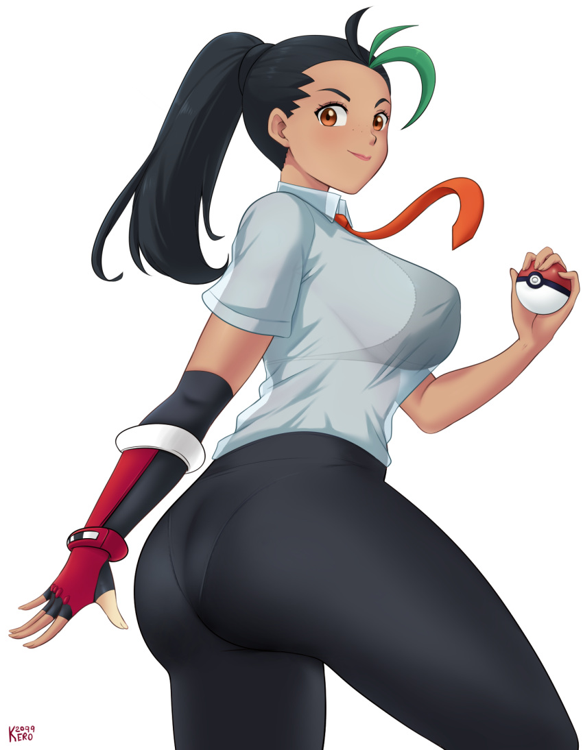 1girls ass bra bra_visible_through_clothes breasts deviantart fanbox_reward fingerless_gloves gummslime gumroad large_breasts multicolored_hair necktie nemona_(pokemon) patreon pokeball pokemon pokemon_sv ponytail see-through solo tagme tie