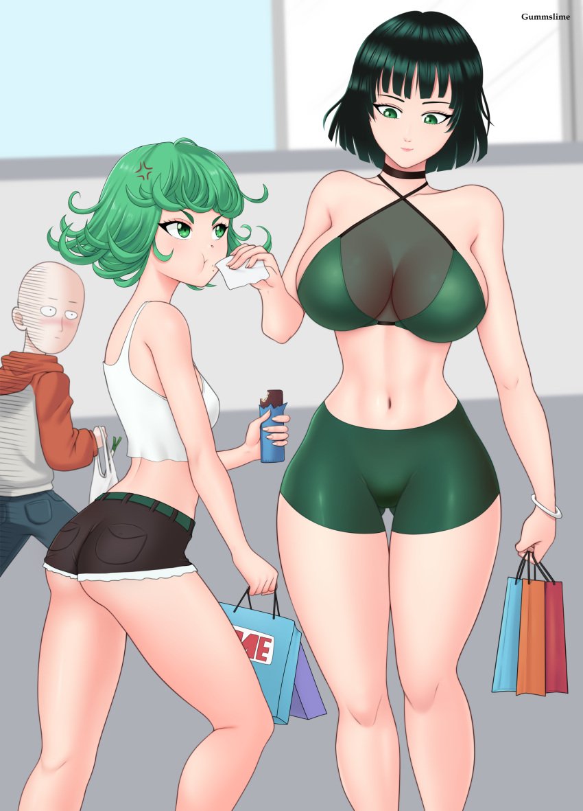 1boy 2girls deviantart fanbox_reward female female_focus fubuki_(one-punch_man) green_hair gummslime gumroad male multiple_girls one-punch_man patreon tagme tatsumaki