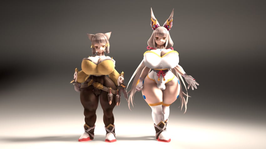 2girls 3d big_breasts bimbo breasts cleavage dual_persona hips huge_breasts huge_hips huge_thighs hyper_breasts iborg kabalmystic_(style) large_breasts looking_at_viewer nia nia_(blade) nia_(xenoblade) sfm short_stack shortstack source_filmmaker spoilers thick_thighs thighs wide_hips xenoblade_(series) xenoblade_chronicles_(series) xenoblade_chronicles_2